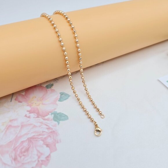 Rose Gold Polished Ball Chain Necklace, 17.7 Inch Dainty Shine Style, XPNL0036 - Picture 9 of 12